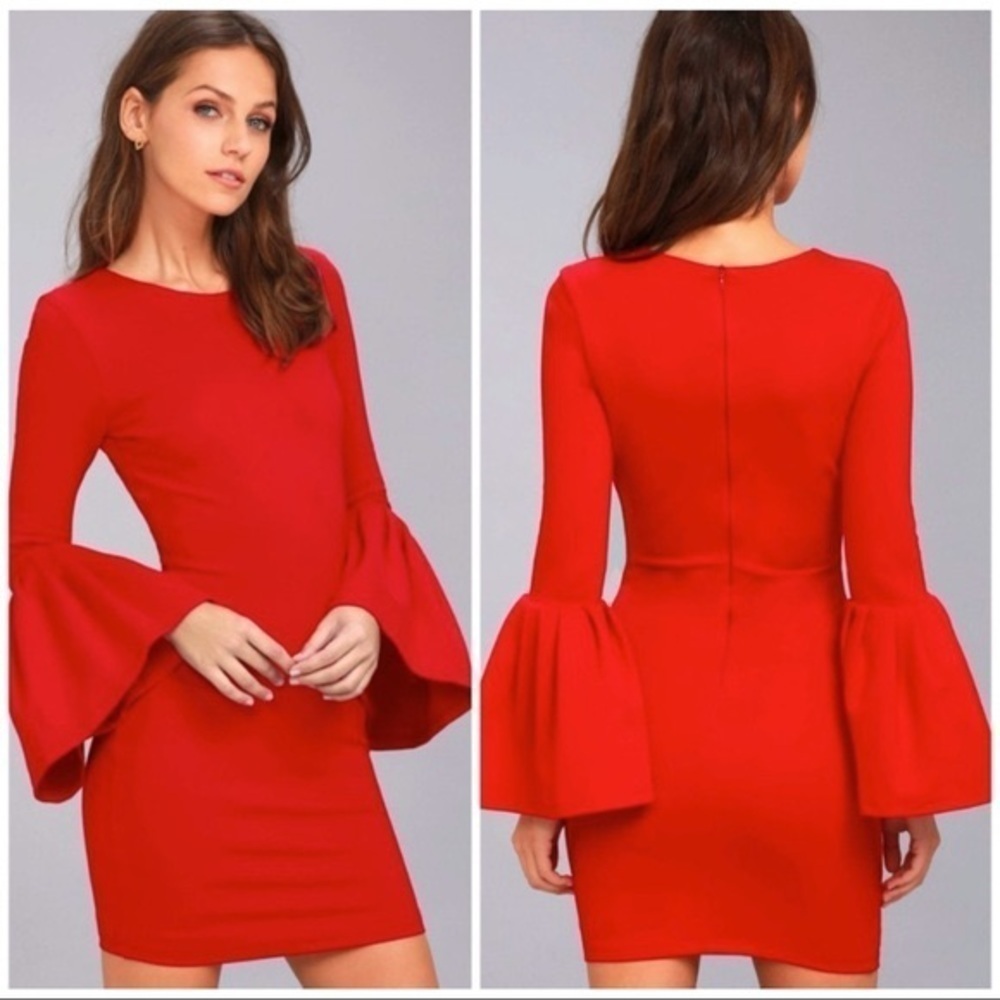 Lulus Double Flair Red Long Sleeve Bodycon dress